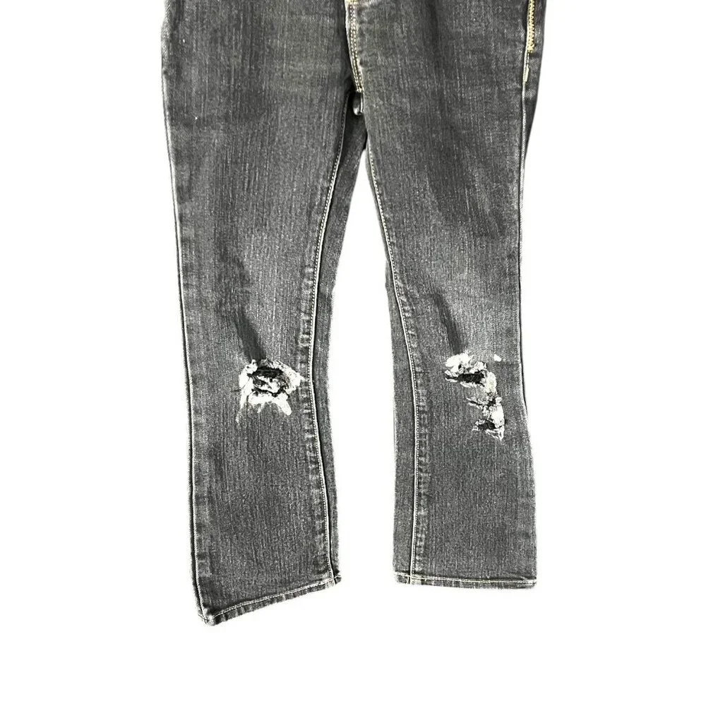 Old Navy Girls Black Boot Cut Denim Jeans Size 6 Adjustable‎ Waist Distressed